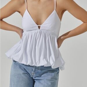 Astr White Camisole with Peplum Detail